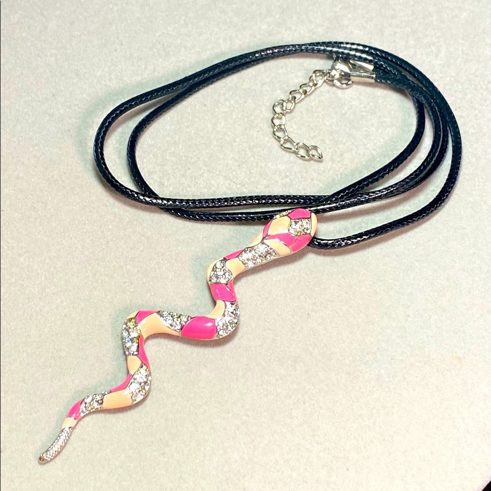 Pink Metal Snake Cord Necklace 24”-26”